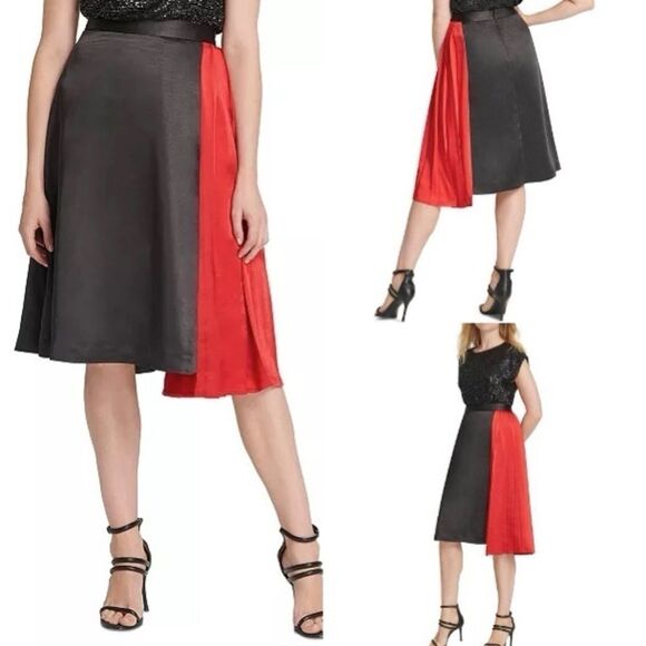 DKNY Womens Black Color Block Midi A-Line Skirt - Picture 1 of 6